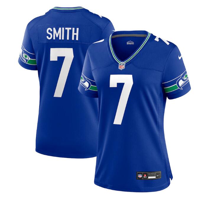 Women's Seattle Seahawks #7 Geno Smith Royal Throwback Player Stitched Game Jersey(Run Small)